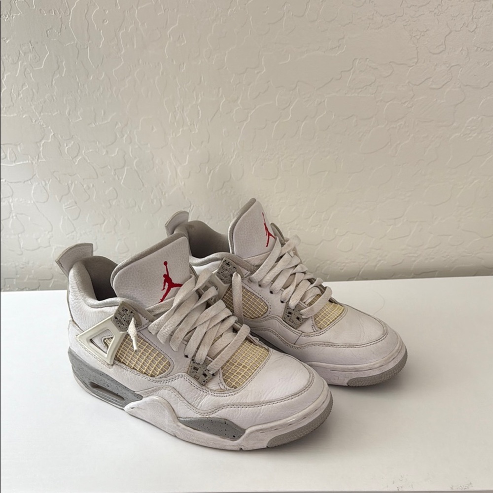 Jordan White and Gray Sneakers with Red Accents